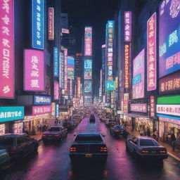 A vibrant image showcasing Tokyo envisioned in the style of the popular video game Grand Theft Auto, full of neon lights, bustling traffic, and unique cityscapes.