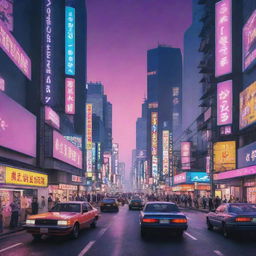 A vibrant image showcasing Tokyo envisioned in the style of the popular video game Grand Theft Auto, full of neon lights, bustling traffic, and unique cityscapes.