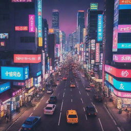 A vibrant image showcasing Tokyo envisioned in the style of the popular video game Grand Theft Auto, full of neon lights, bustling traffic, and unique cityscapes.