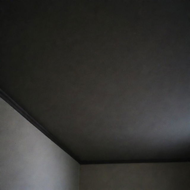 A close-up perspective of a dark and empty bedroom ceiling, seen from one's eye when lying on the side.