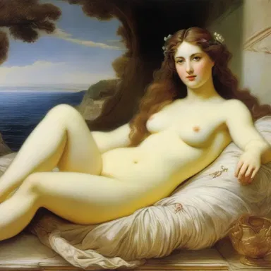 In Greek mythology, Aphrodite, the goddess of love and beauty, was often depicted reclining on a cushioned surface.