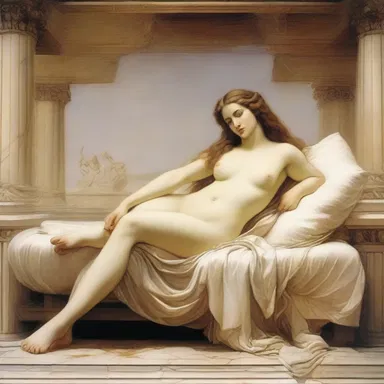 In Greek mythology, Aphrodite, the goddess of love and beauty, was often depicted reclining on a cushioned surface.