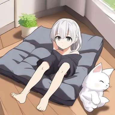 The main character in the anime series found solace and rest on a cushioned mat after a tiring day of training.