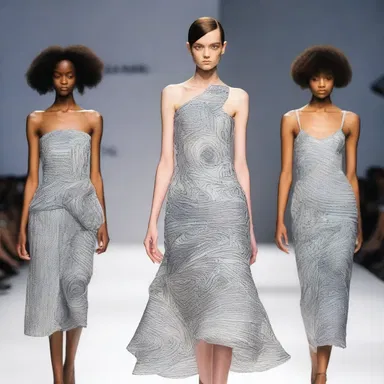 The fashion designer incorporated a unique birl technique in her collection, creating swirling patterns on the garments.