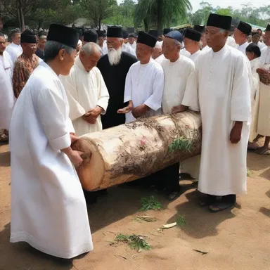 During the traditional religious ceremony, the worshippers birl a wooden log as a symbol of purification and renewal.