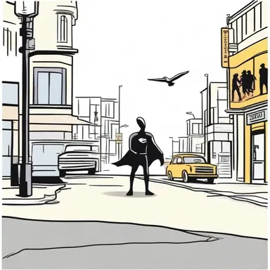 In the comic strip, the superhero crossed the pelican crossing to reach the other side of the road safely.