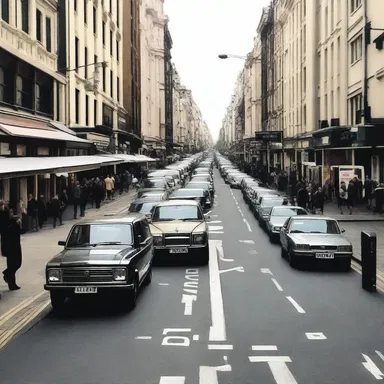 The author vividly described a bustling city street with cars patiently waiting for pedestrians to cross at the pelican crossing.
