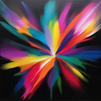 The artist's abstract painting depicted the dehiscence of vibrant colors bursting forth from a black background.