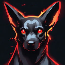 A high-quality digital art image portrays a dog with devilish features