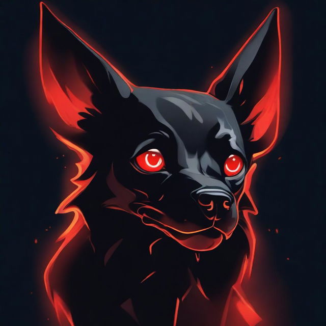 A high-quality digital art image portrays a dog with devilish features