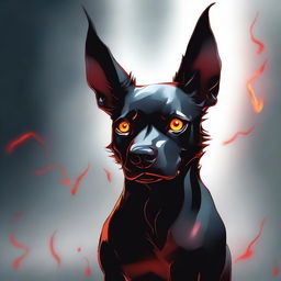 A high-quality digital art image portrays a dog with devilish features