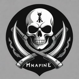 Design a Mafia-themed logo, prominently featuring a skeleton head, a gun, and a Gurkha khukri knife. Below the logo, incorporate the text 'DIRECTOR SHXNE' in a bold, stylish font.