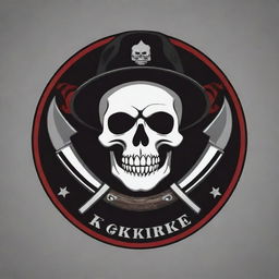 Design a Mafia-themed logo, prominently featuring a skeleton head, a gun, and a Gurkha khukri knife. Below the logo, incorporate the text 'DIRECTOR SHXNE' in a bold, stylish font.