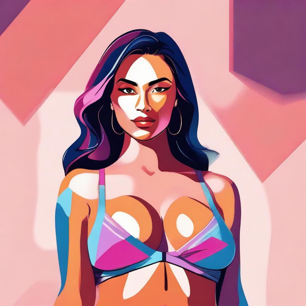 A high-quality digital art piece displaying a confident woman dressed in a stylish bra