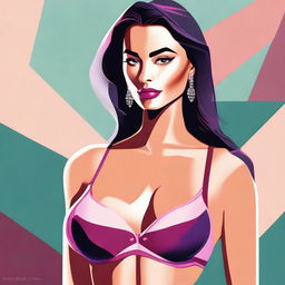 A high-quality digital art piece displaying a confident woman dressed in a stylish bra