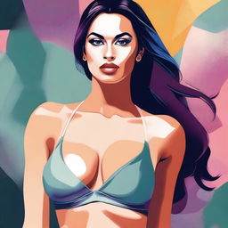 A high-quality digital art piece displaying a confident woman dressed in a stylish bra