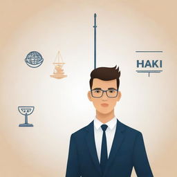 Visualize an illustration of intellectual property rights (HAKI) applicable in the business world. It incorporates symbols representative of businesses with a balance between creativity and legality.