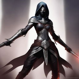 A meticulously crafted digital art image depicts a female drow assassin bladesinger