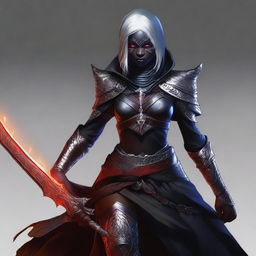 A meticulously crafted digital art image depicts a female drow assassin bladesinger