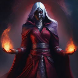 A high-quality digital art image portrays a female drow assassin wizard