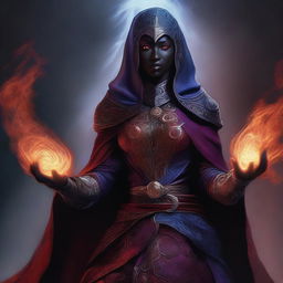 A high-quality digital art image portrays a female drow assassin wizard