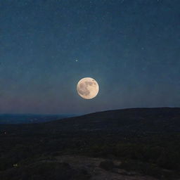 A glowing moon nestled in a starry night sky, with a sparkling gemstone, like a rare pearl-sized diamond, radiating its brilliance in the foreground