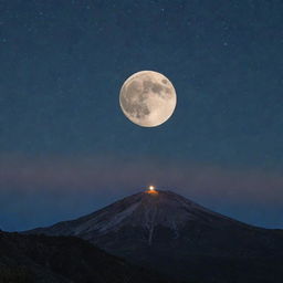 A glowing moon nestled in a starry night sky, with a sparkling gemstone, like a rare pearl-sized diamond, radiating its brilliance in the foreground