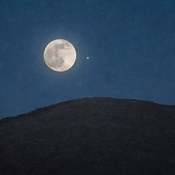 A glowing moon nestled in a starry night sky, with a sparkling gemstone, like a rare pearl-sized diamond, radiating its brilliance in the foreground