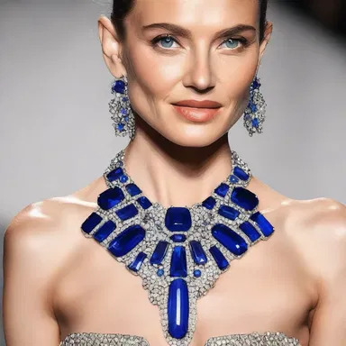 The famous designer showcased a stunning necklace, featuring a centerpiece made of vibrant monoclinic crystals, creating a unique and elegant look.