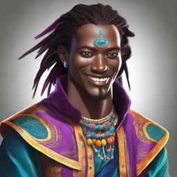 This high-quality digital art image portrays a male Kender, embodying the race's inherent curiosity and playful demeanor