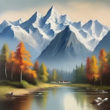The painting displayed at the art gallery captures the nobleness of a majestic mountain range with its towering peaks and picturesque landscape.
