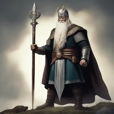 In Norse mythology, Odin is often depicted as a god of nobleness, wisdom, and battle, wielding his powerful spear in heroic feats.