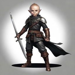 This is a high-quality digital art image of a skinny male Halfling, an Arcane Trickster, and Bladesinger