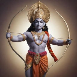 An artificial intelligence generated image of the Hindu deity Ram, majestically adorned with traditional attire, holding his bow and arrow, with the words 'Jay Shree Ram' stylishly incorporated in the background.