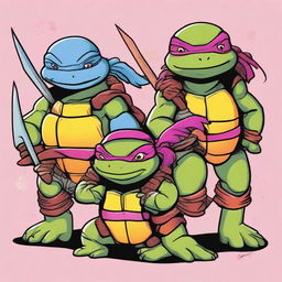 A high-quality digital art image depicts the Teenage Mutant Ninja Turtles as axolotls