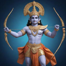 An artificial intelligence generated image of the Hindu deity Ram, majestically adorned with traditional attire, holding his bow and arrow, with the words 'Jay Shree Ram' stylishly incorporated in the background.