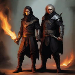 A remarkable digital art image showcases a skinny male Halfling Rogue and Bladesinger wizard