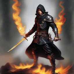 A remarkable digital art image showcases a skinny male Halfling Rogue and Bladesinger wizard