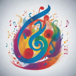 A visual representation of music, with vibrant colors swirling, notes floating about, and instruments playing.