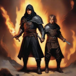 In this high-quality digital art image, a slim and skinny male Halfling Rogue and Bladesinger wizard is depicted