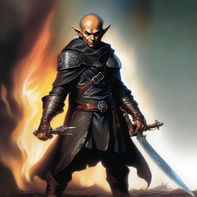 In the style of Boris Vallejo, this high-quality digital art image displays a skinny and slim male Halfling