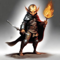 In the style of Boris Vallejo, this high-quality digital art image displays a skinny and slim male Halfling