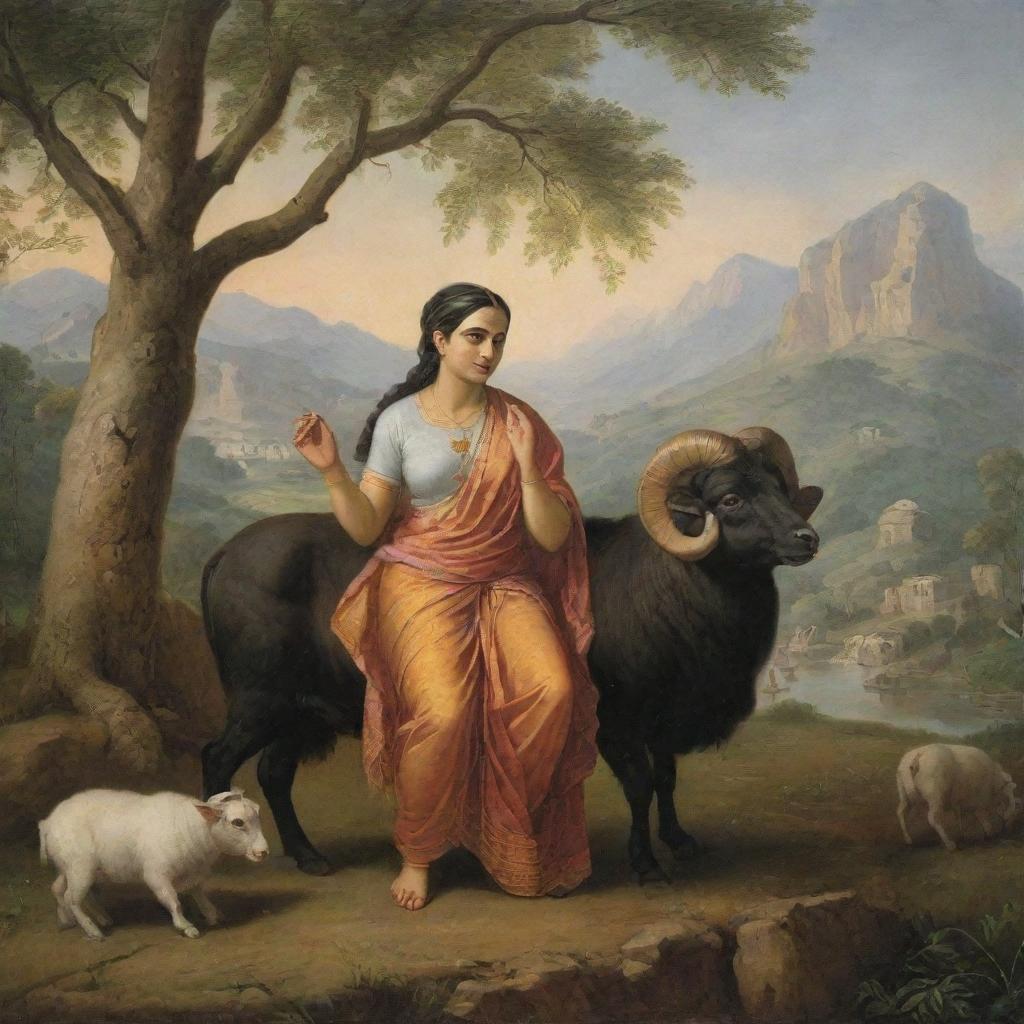 A tranquil scene representing the joy found in devoting oneself to Ram, in comparison to the materialistic pleasures of wealth.