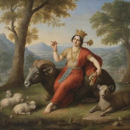 A tranquil scene representing the joy found in devoting oneself to Ram, in comparison to the materialistic pleasures of wealth.