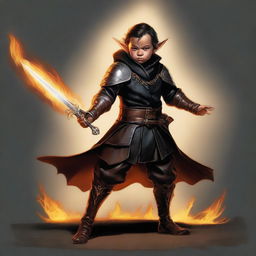 This digital art image, inspired by the style of Boris Vallejo, captures a slim, handsome male Halfling with tall, pointed ears