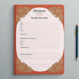 Create an elegant front page for a lesson plan notebook. It should include 'NITIN CHANDEL' 'ENROLLMENT NO. 070122020' and 'UNIVERSITY NAME JAGANNATH' beautifully incorporated into the design.