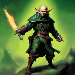 A striking piece of digital art, inspired by Boris Vallejo's style, showcases a slim, highly attractive male Halfling with distinct tall, pointed ears