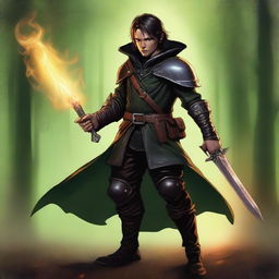 In this high-quality digital art image, reminiscent of Julie Bell's style, a slim, extremely handsome male Halfling is portrayed