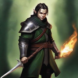 In this high-quality digital art image, reminiscent of Julie Bell's style, a slim, extremely handsome male Halfling is portrayed