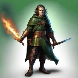 A visually striking digital art image portrays a skinny and slim, very handsome male Halfling wizard